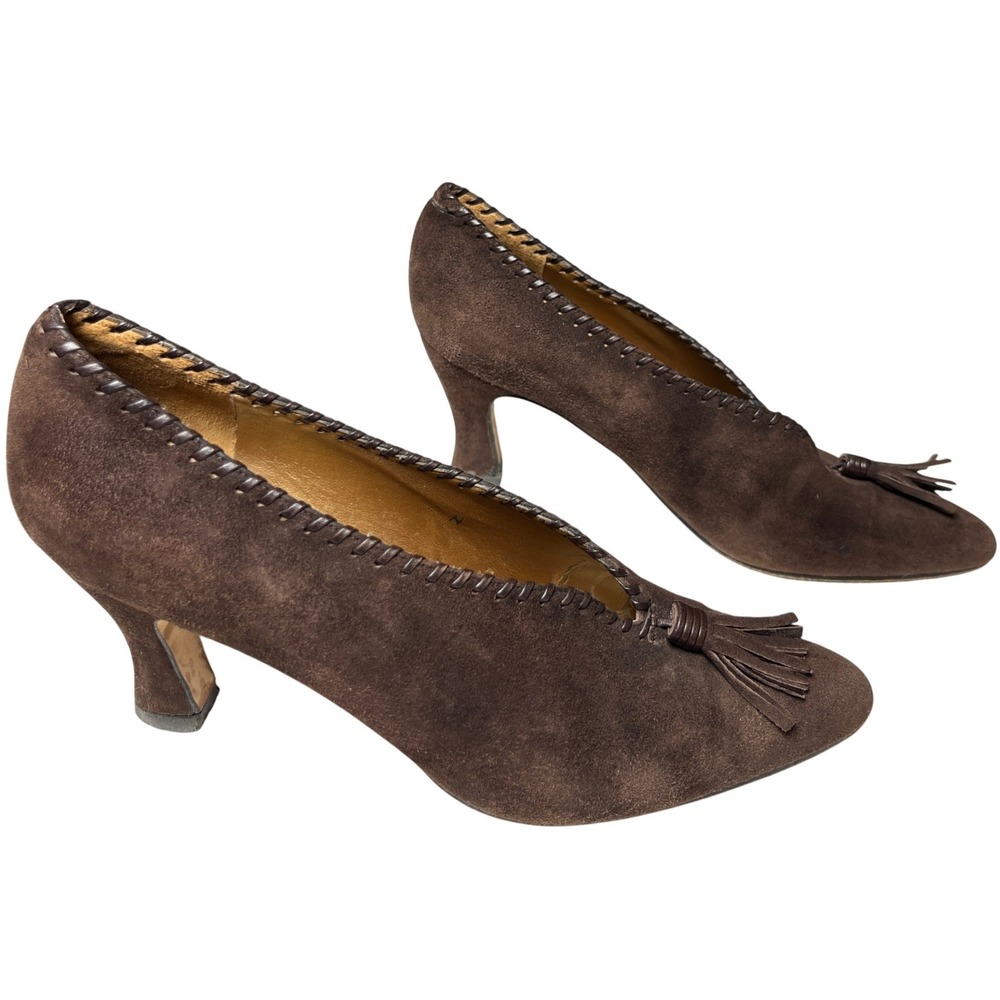 Brown Suede Tassel Pumps‎ Whipstitch Evan Picone Narrow 7N Vintage